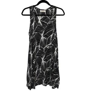 Ava Sky Geometric Palm Print Dress Women L Flowy Resort Tropical Coastal Indie